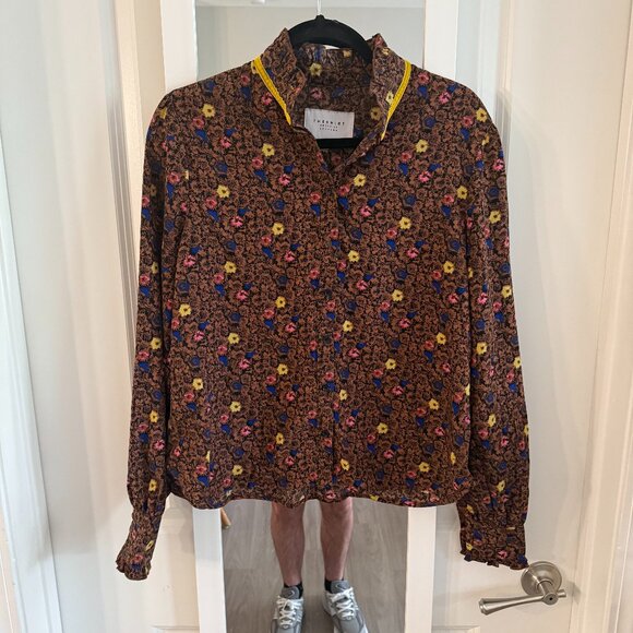 The Shirt by Rochelle Behrens Long Sleeve Pattern Blouse Size Medium Color Brown - Picture 1 of 4